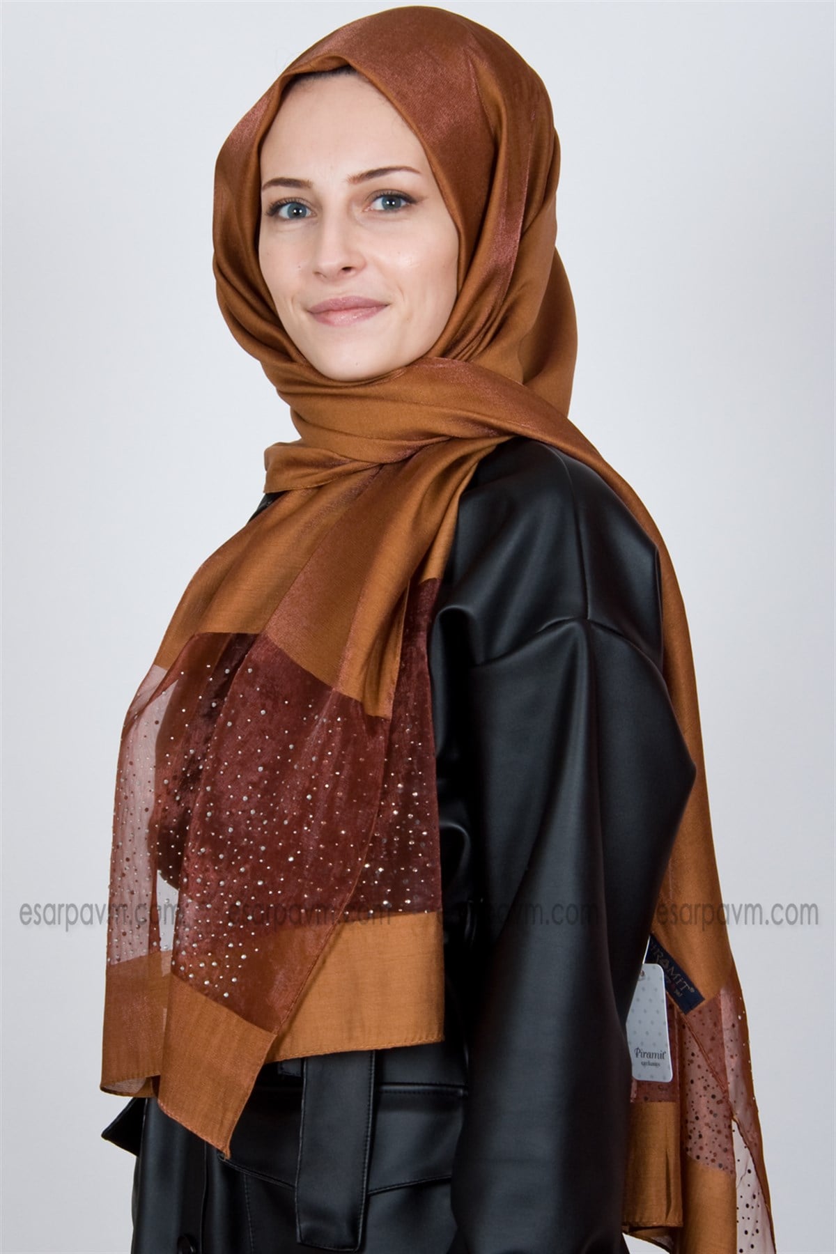 Piramit Exclusive Taşlı Şal Taba