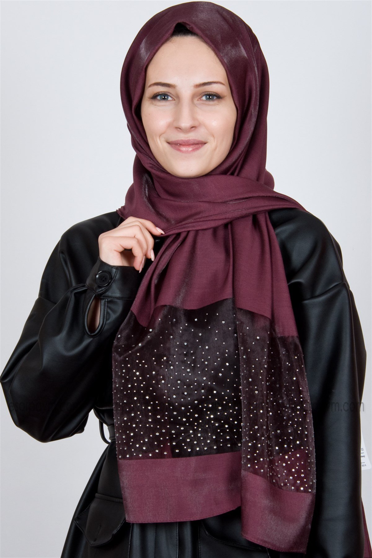 Piramit Exclusive Taşlı Şal Vişne