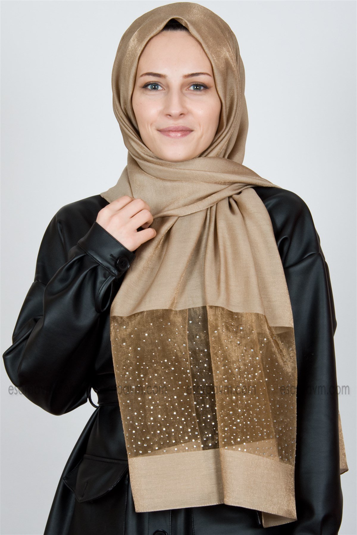 Piramit Exclusive Taşlı Şal Vizon