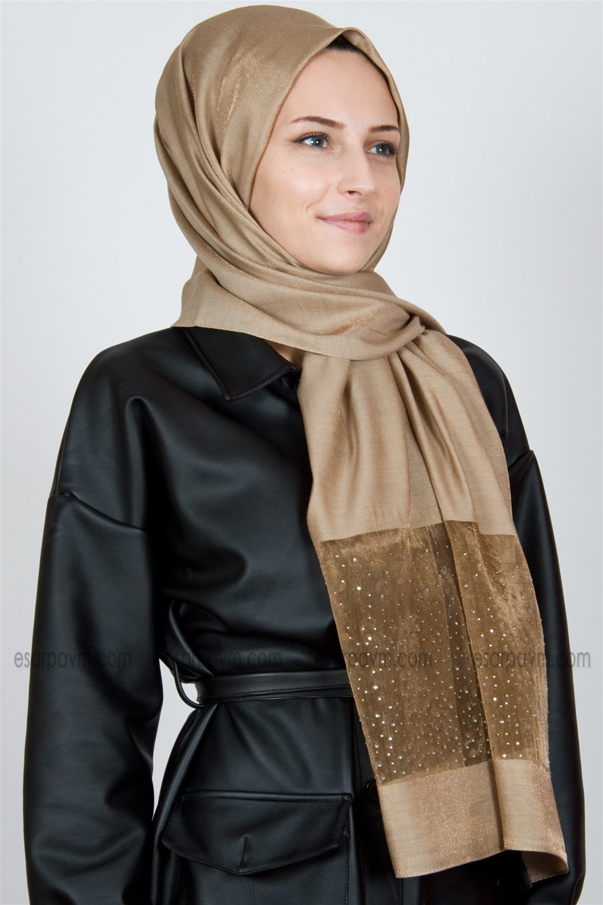 Piramit Exclusive Taşlı Şal Vizon