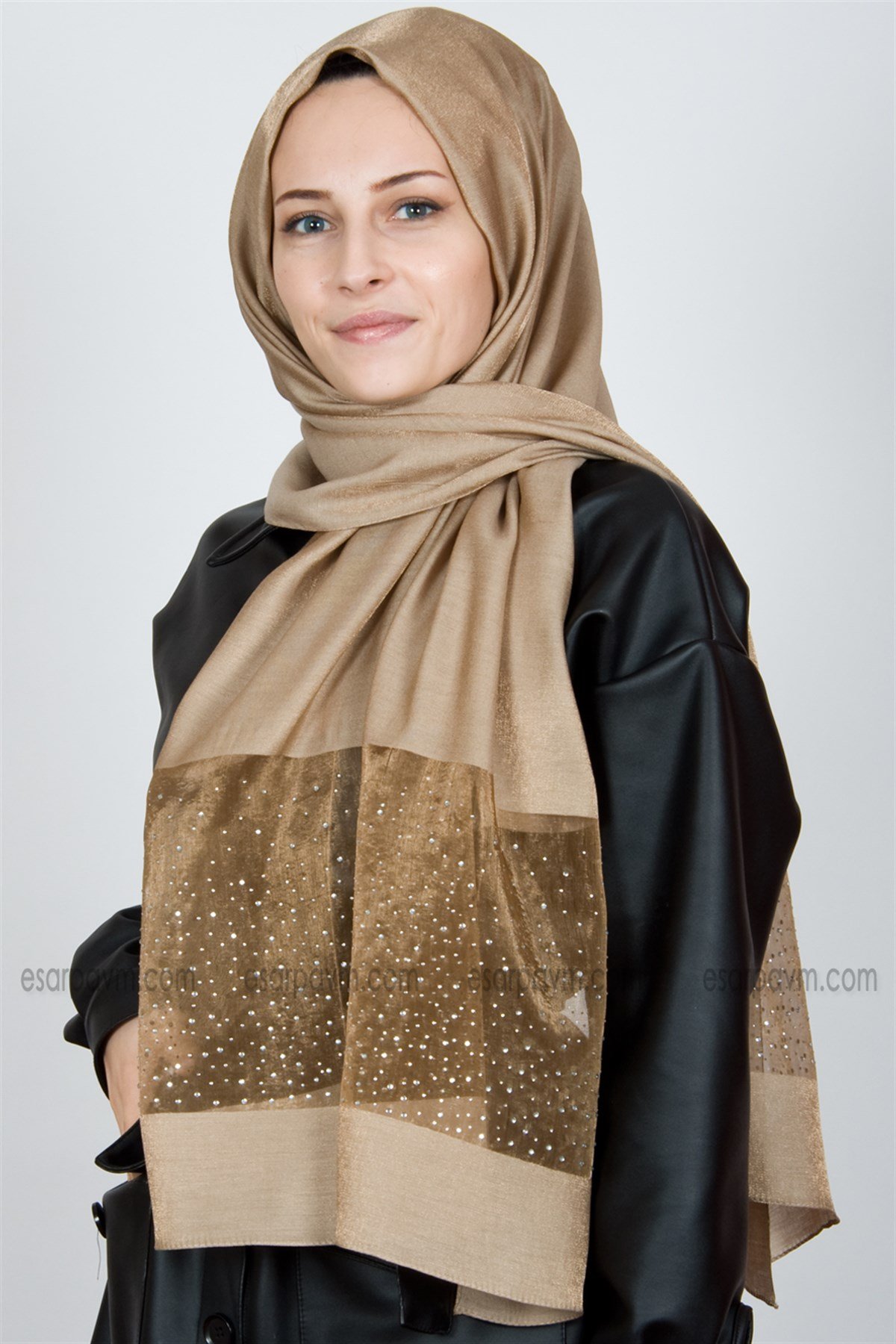 Piramit Exclusive Taşlı Şal Vizon