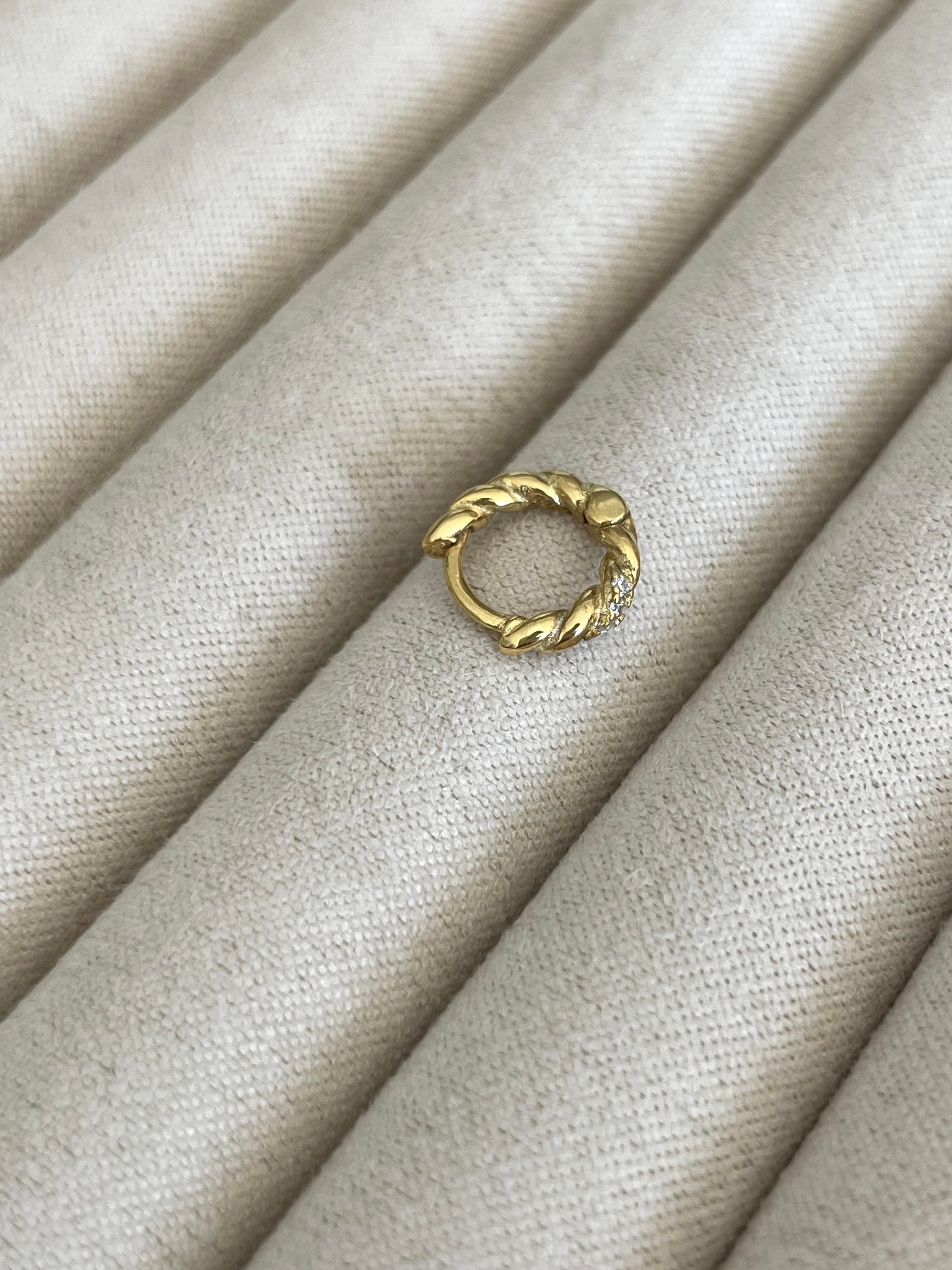 Kenarı Taşlı Burgulu Halka Piercing