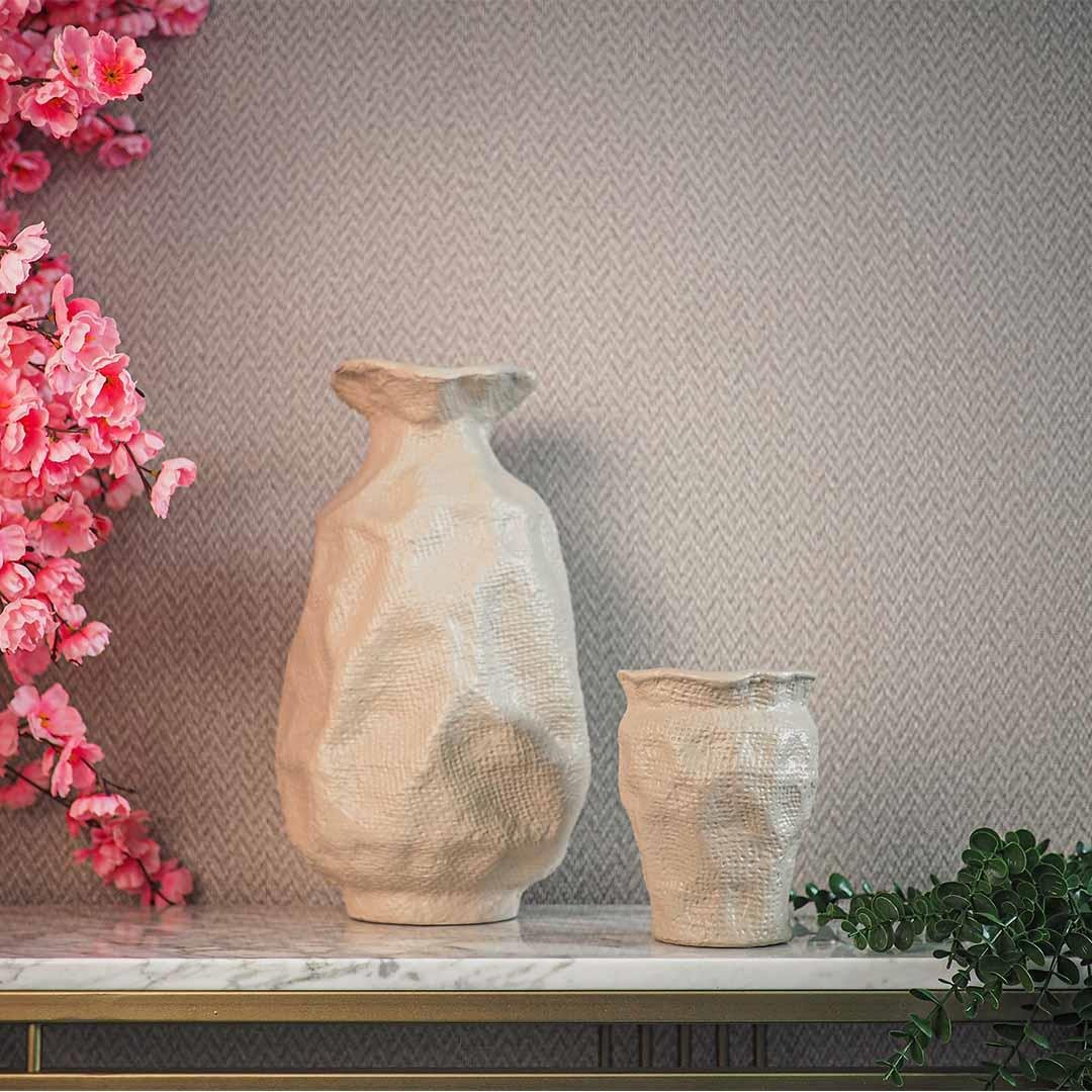 Dekoratif Dokulu Holbox Vazo Seti Latte