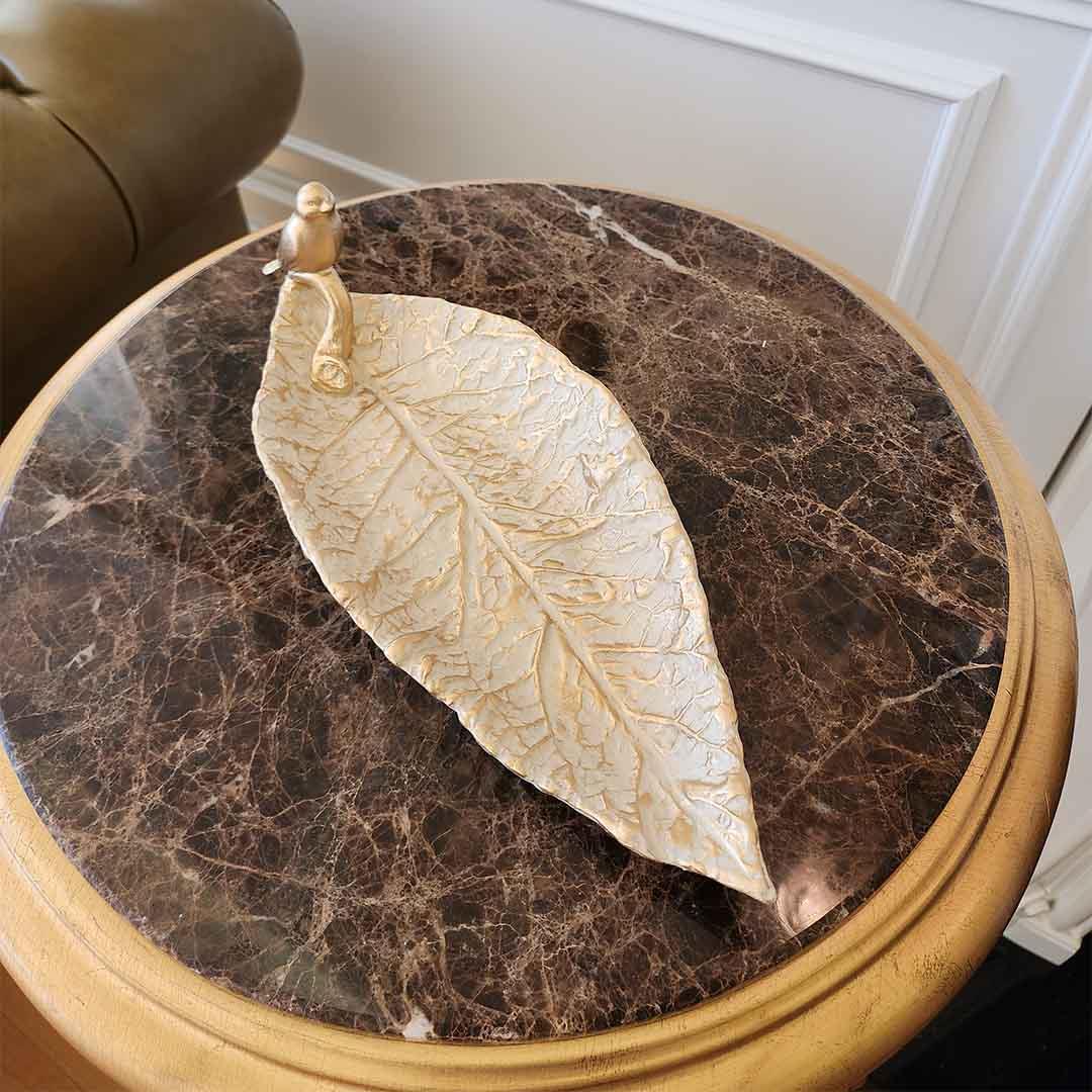 Dekoratif Kuşlu Tabak Krem Gold