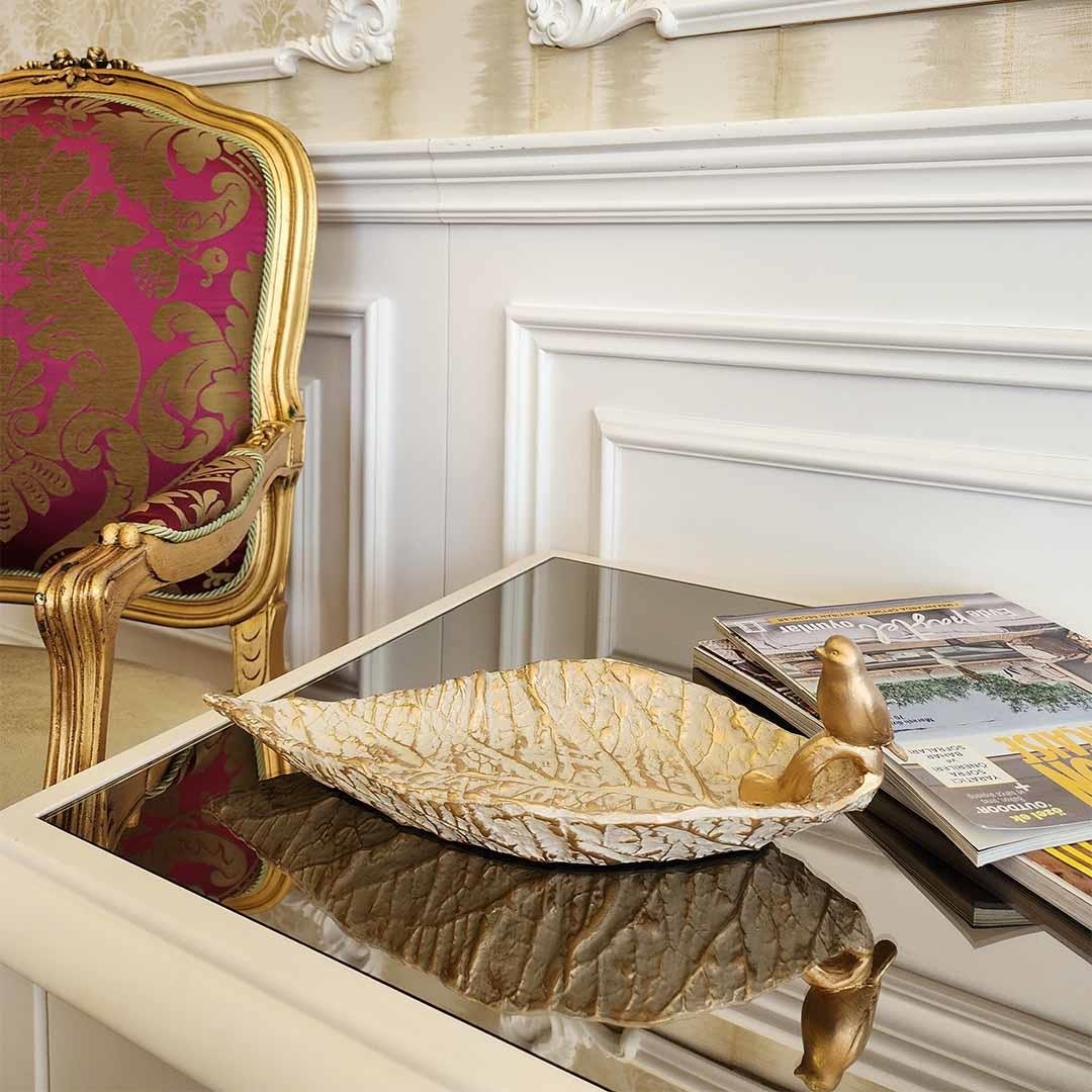 Dekoratif Kuşlu Tabak Krem Gold