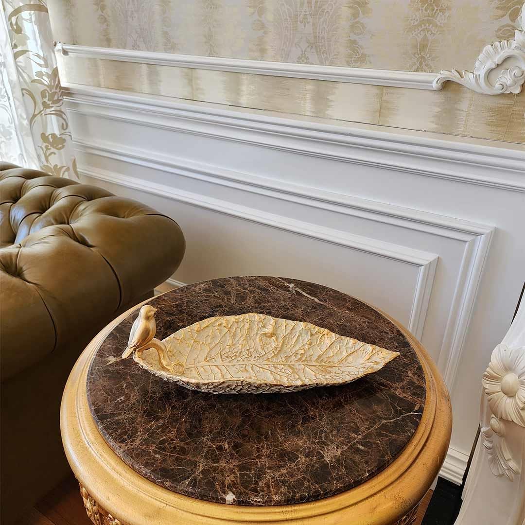 Dekoratif Kuşlu Tabak Krem Gold