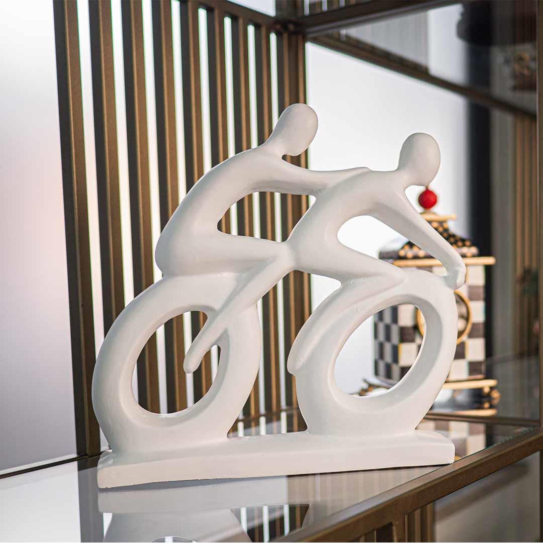 Dekoratif Soyut Bisikletli Çift Sevgili Biblo Beyaz