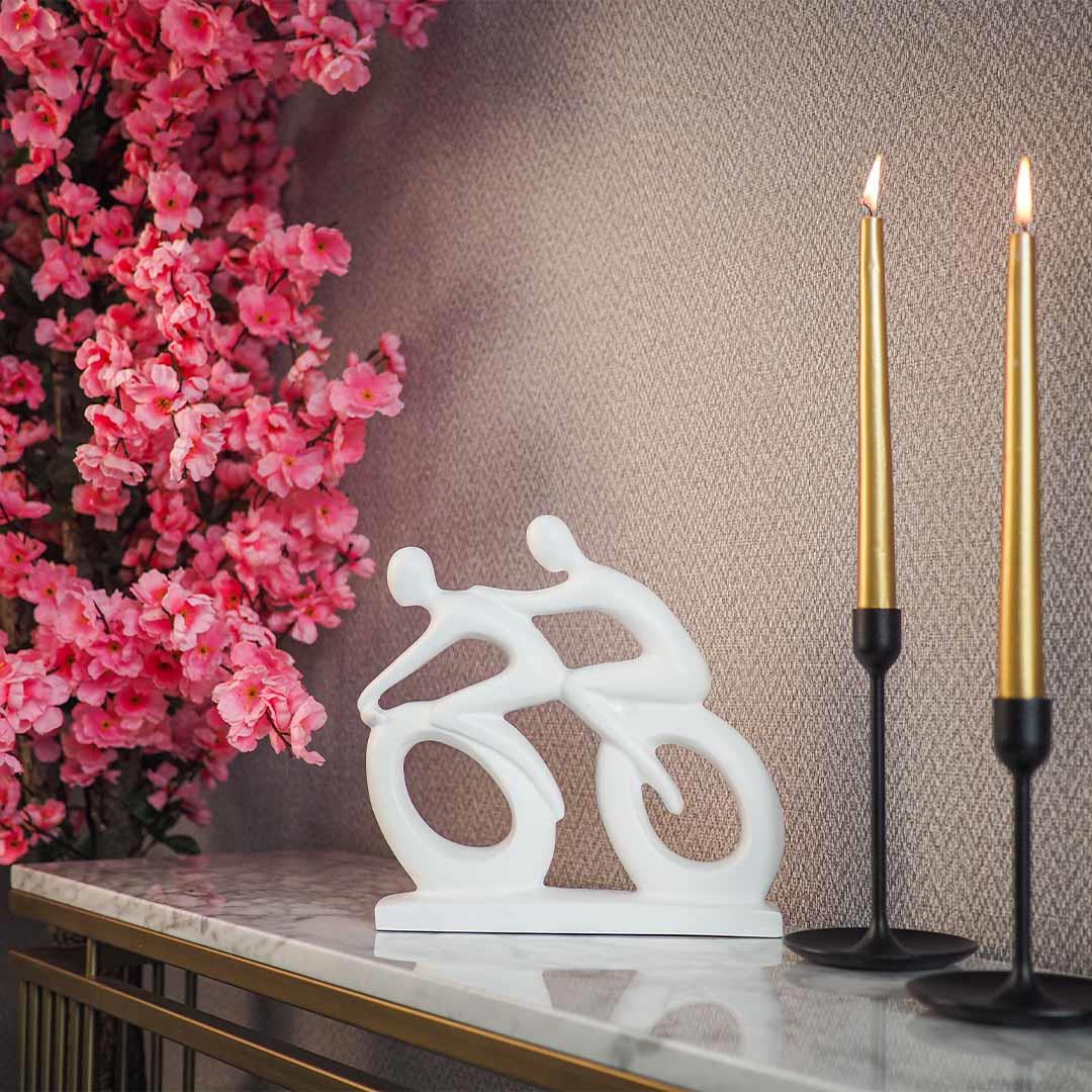 Dekoratif Soyut Bisikletli Çift Sevgili Biblo Beyaz