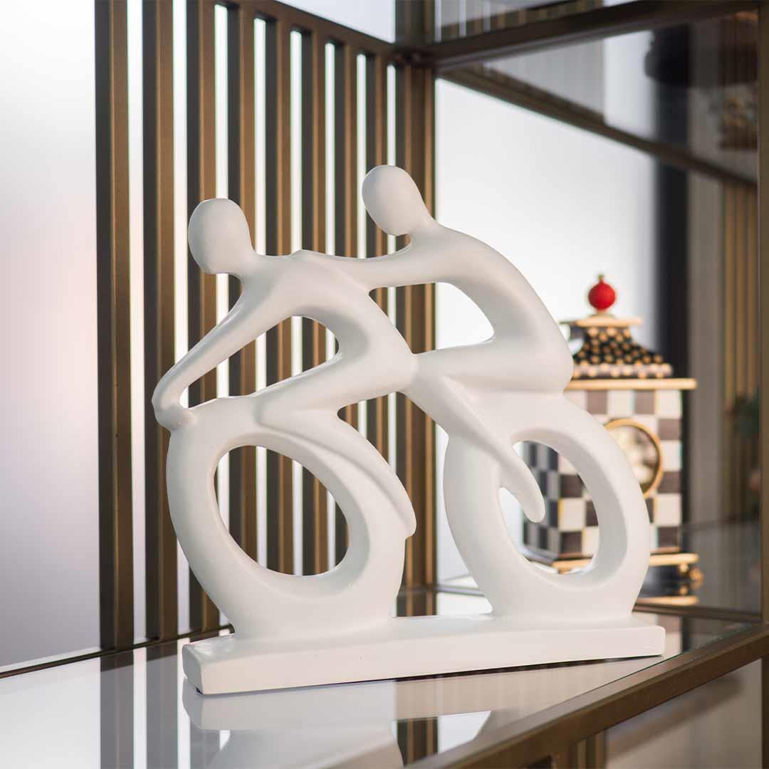 Dekoratif Soyut Bisikletli Çift Sevgili Biblo Beyaz