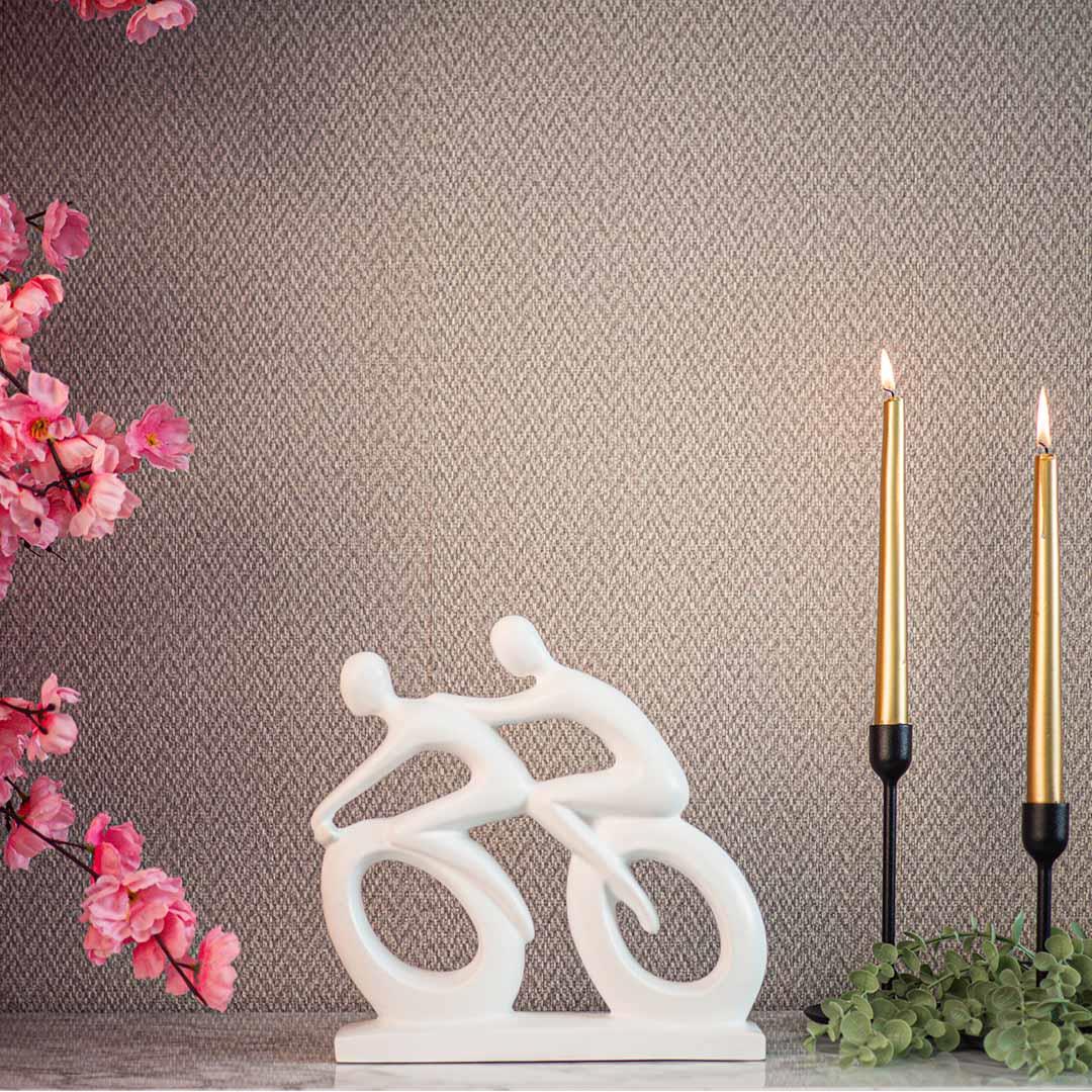 Dekoratif Soyut Bisikletli Çift Sevgili Biblo Beyaz