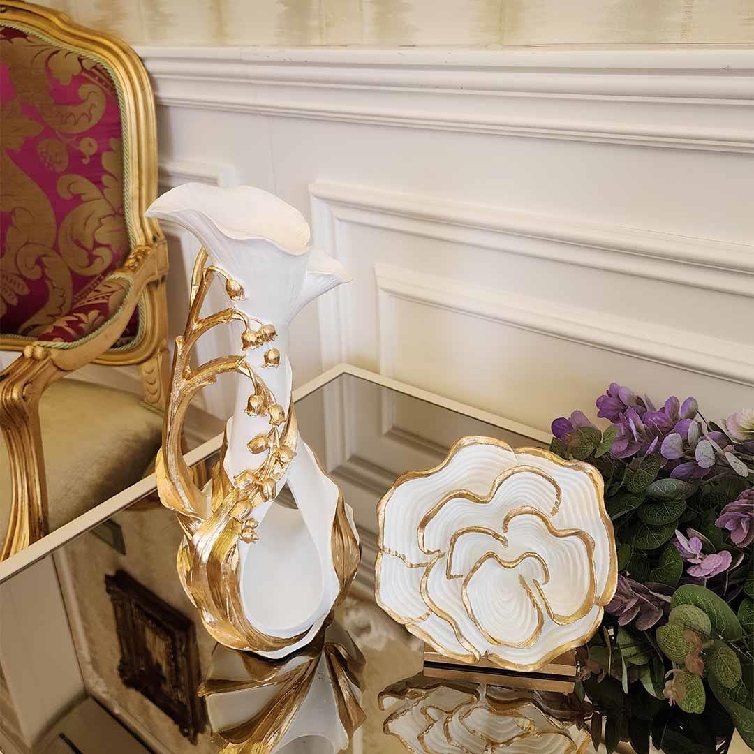 Gül Desenli Biblo Gül Mercan 2li Set Beyaz Gold