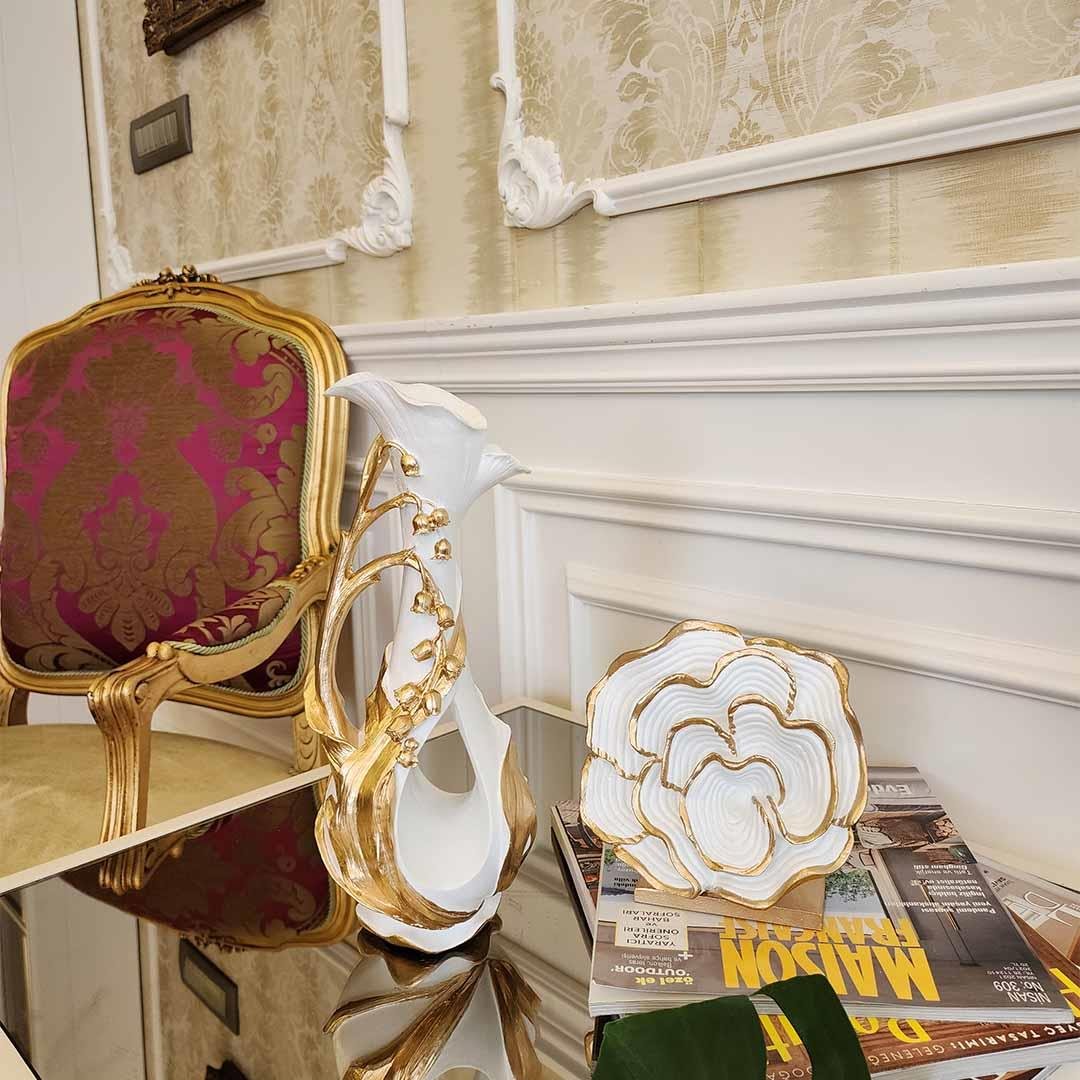 Gül Desenli Biblo Gül Mercan 2li Set Beyaz Gold