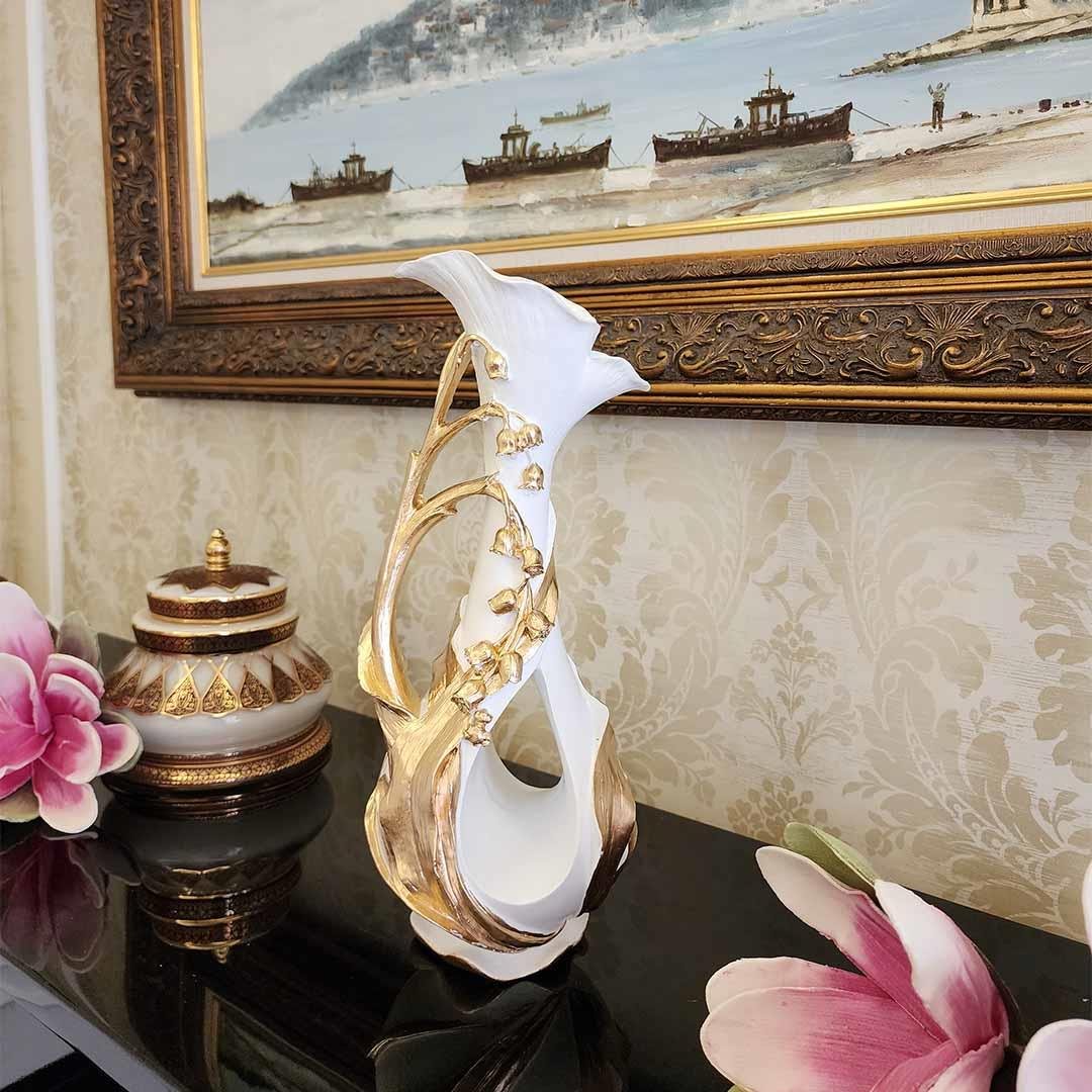 Gül Desenli Dekoratif Biblo Beyaz Gold