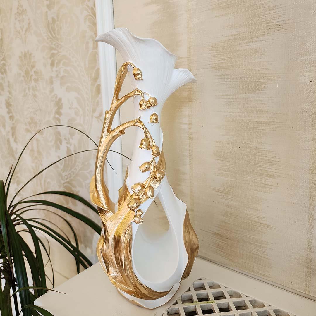 Gül Desenli Dekoratif Biblo Beyaz Gold