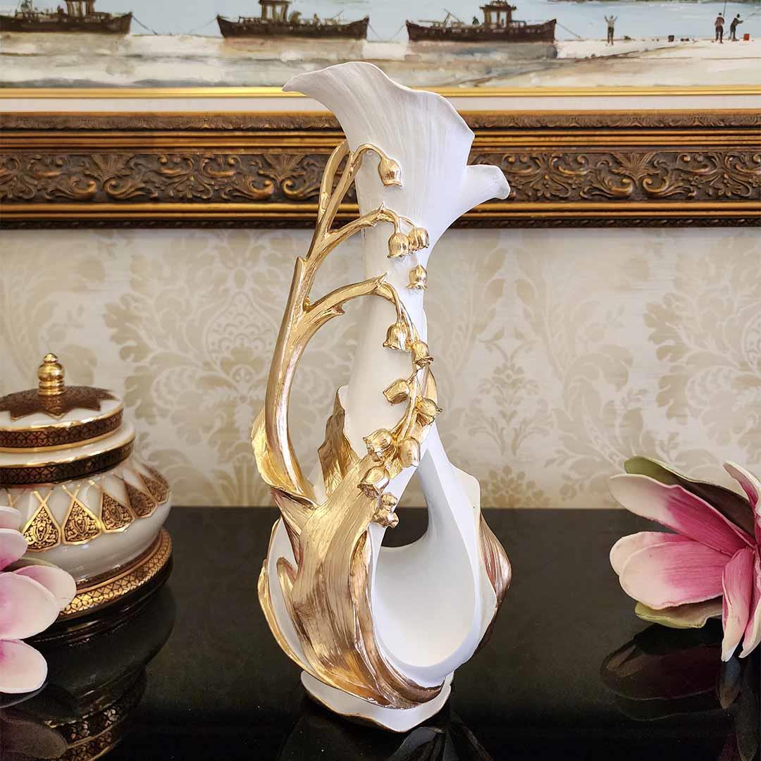 Gül Desenli Dekoratif Biblo Beyaz Gold