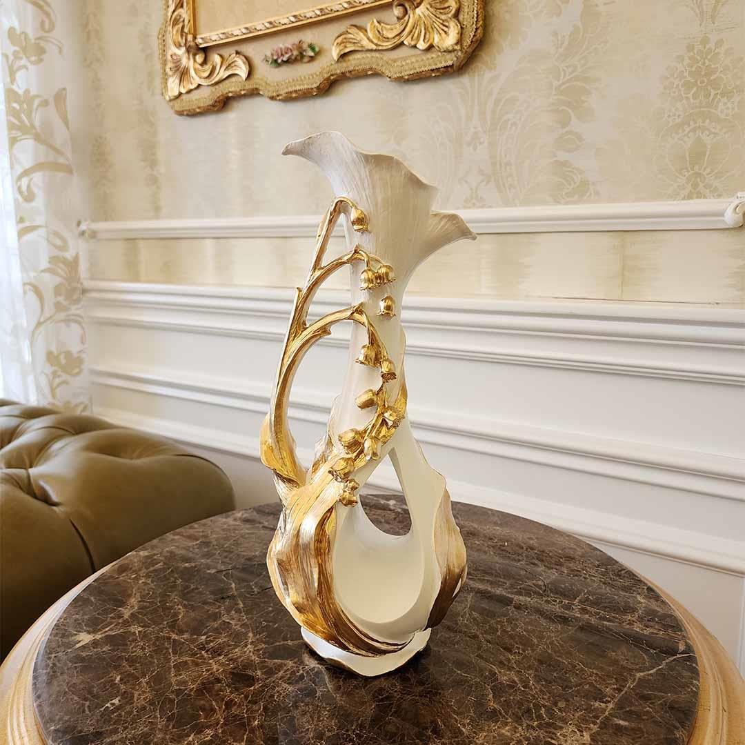 Gül Desenli Dekoratif Biblo Beyaz Gold