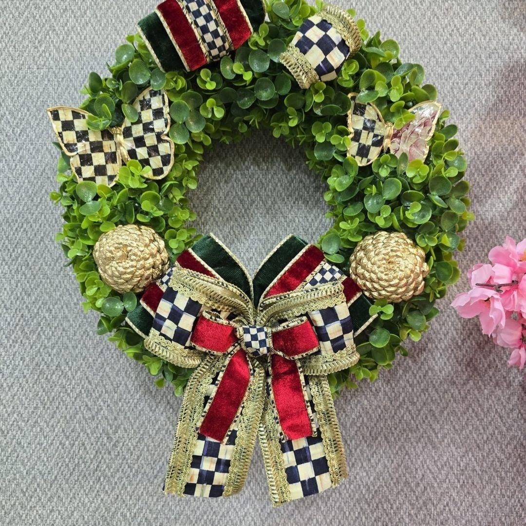 Mackenzie Childs Kurdeleli Chistmas Magic Green Red Özel Tasarım Kapı Süsü Model 9