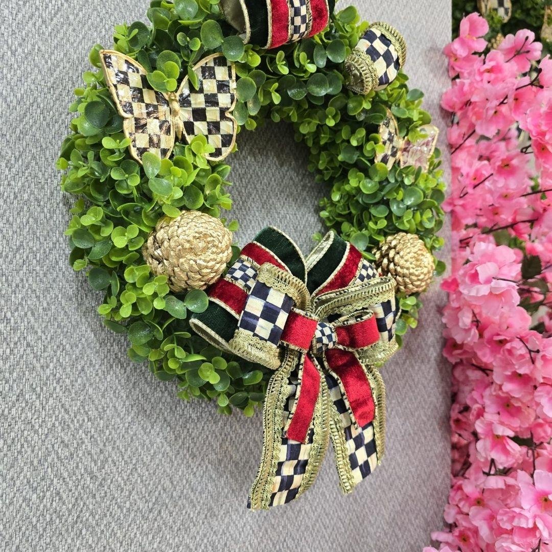 Mackenzie Childs Kurdeleli Chistmas Magic Green Red Özel Tasarım Kapı Süsü Model 9