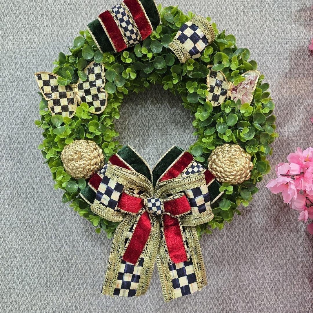 Mackenzie Childs Kurdeleli Chistmas Magic Green Red Özel Tasarım Kapı Süsü Model 9