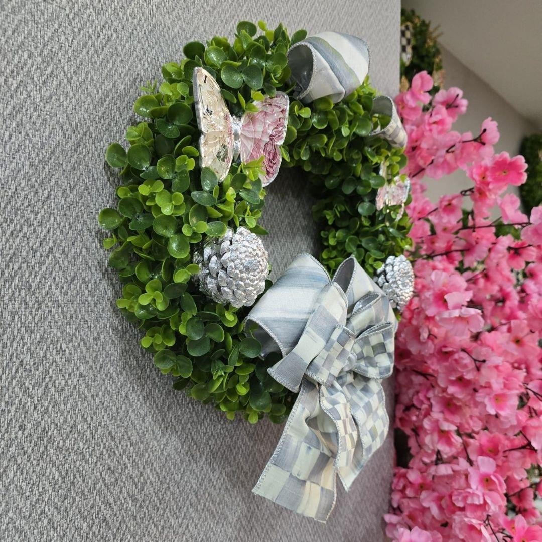 Mackenzie Childs Kurdeleli Sterling Check Silver Pink Özel Tasarım Kapı Süsü Model 10