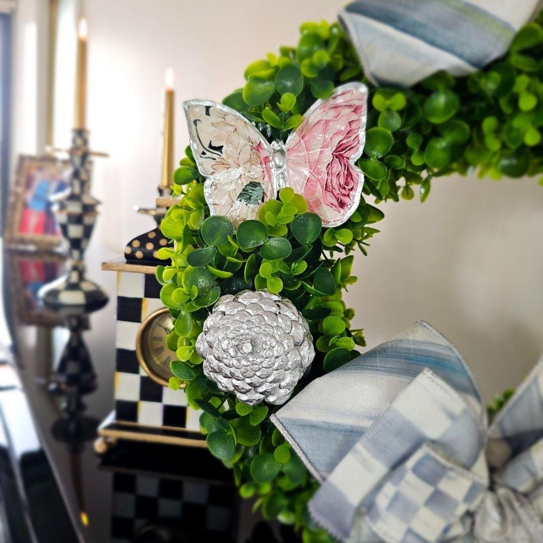 Mackenzie Childs Kurdeleli Sterling Check Silver Pink Özel Tasarım Kapı Süsü Model 10