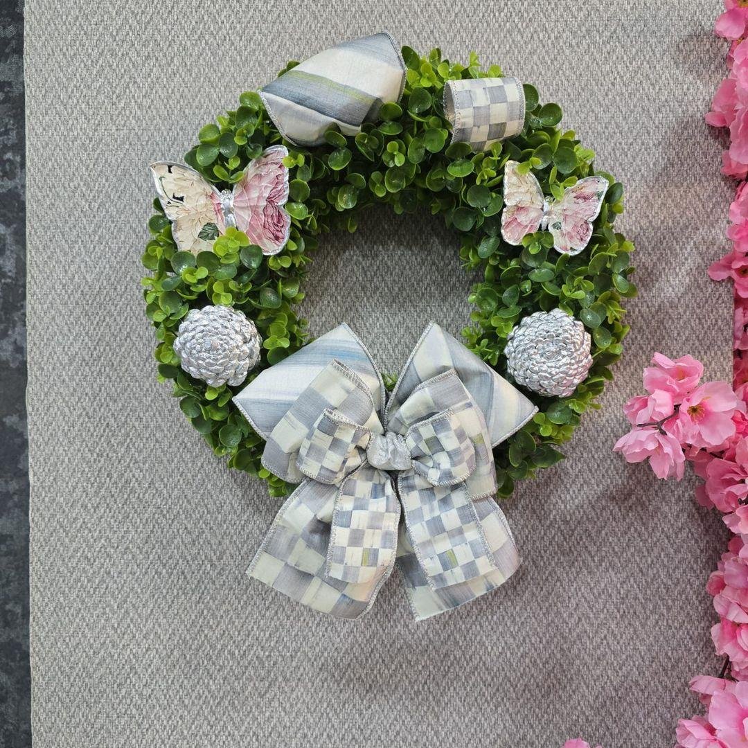 Mackenzie Childs Kurdeleli Sterling Check Silver Pink Özel Tasarım Kapı Süsü Model 10