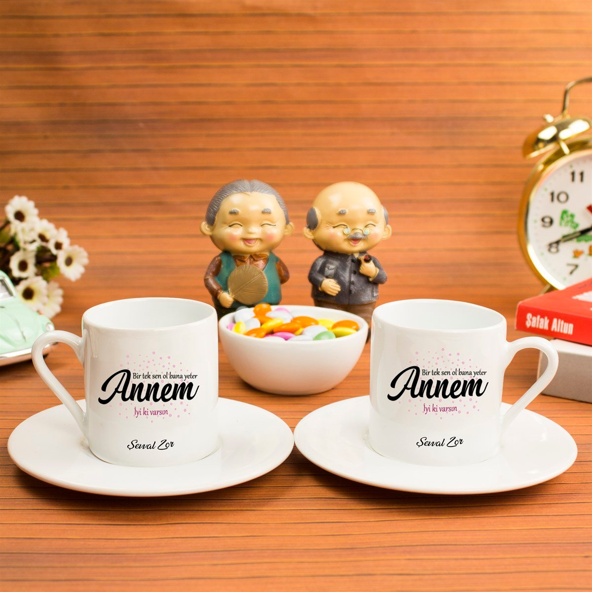  İsme Özel Defter Kalem ve Kahve Fincan Seti - Anne Sevgisi