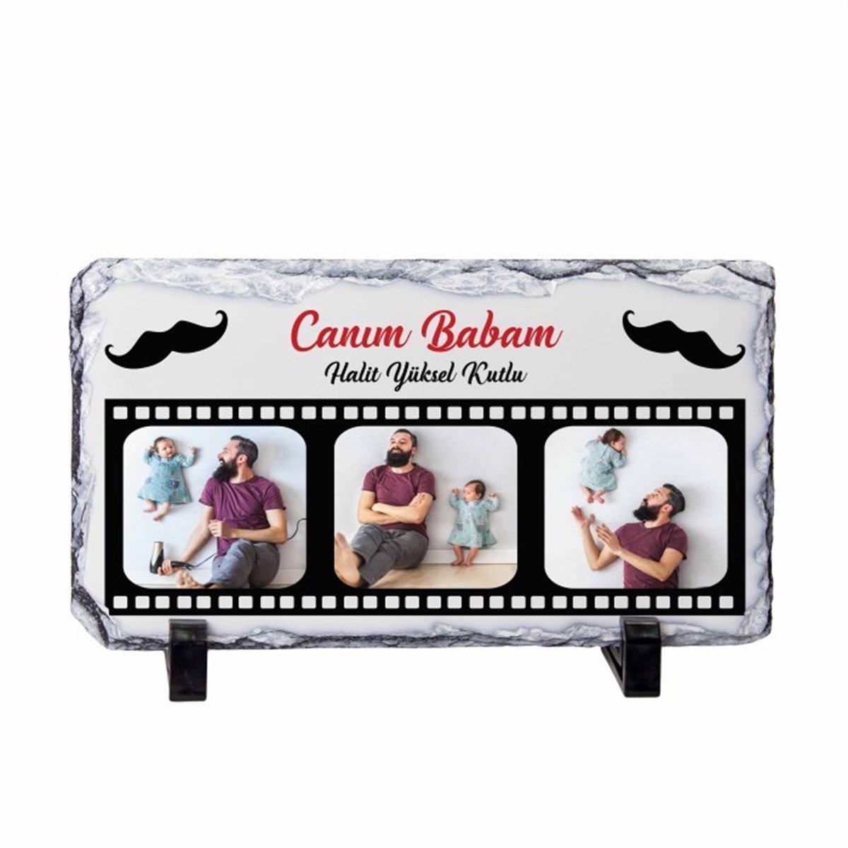  Kişiye Özel Fotoğraf Baskılı Masaüstü Dikdörtgen Granit Taş - Canım Babam
