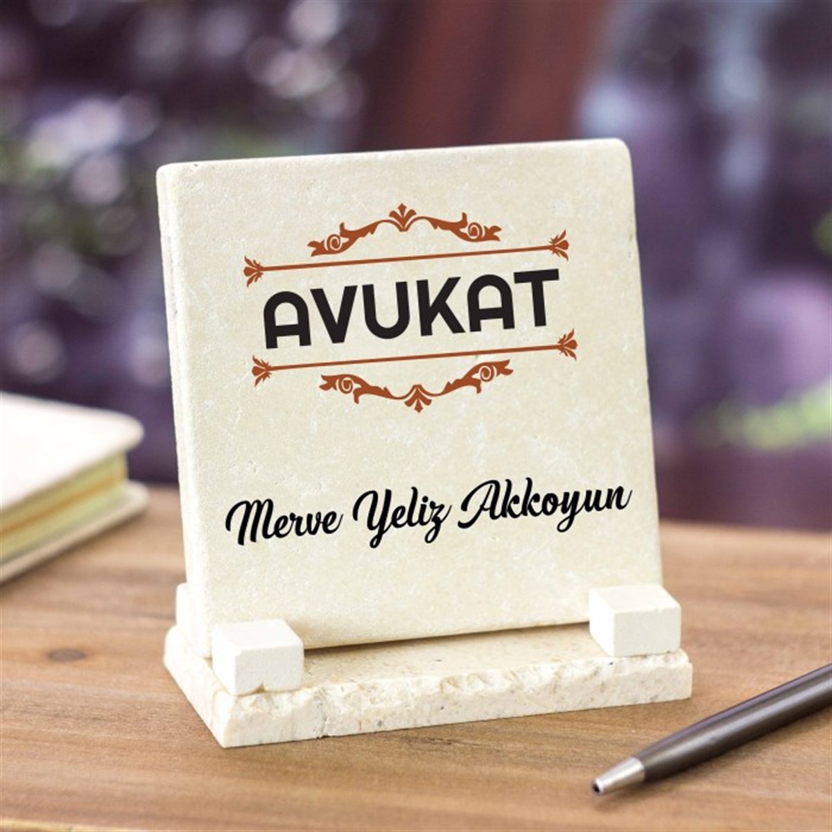  Kişiye Özel Masaüstü İsimlik Dekoratif Kare Taş - Avukat