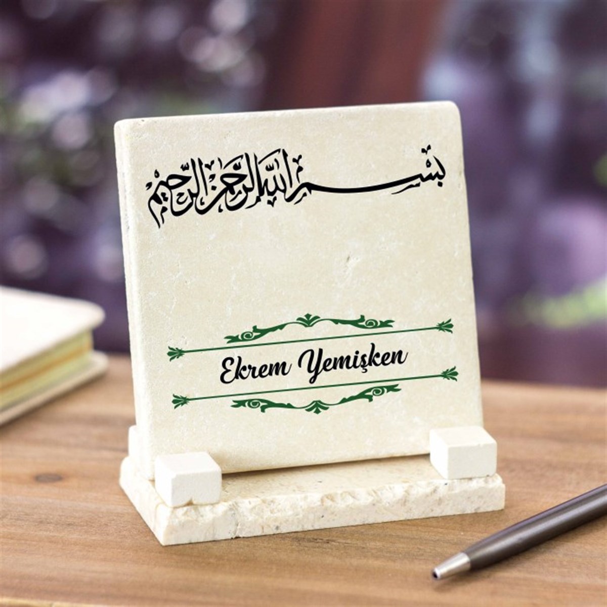  Kişiye Özel Masaüstü İsimlik Kare Taş - Besmele