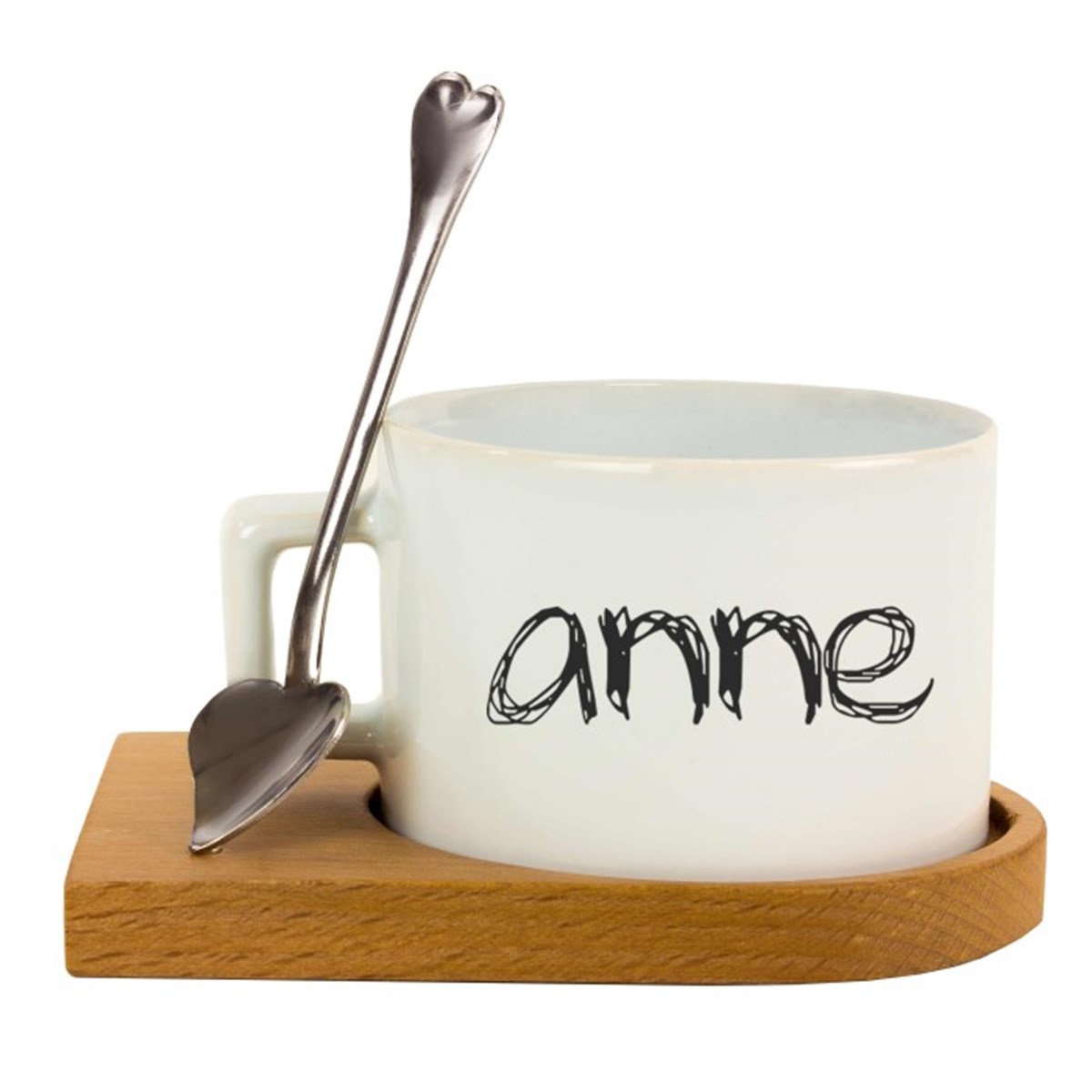 Ahşap Tepsili Kahve Çay Fincanı Seti - Anne