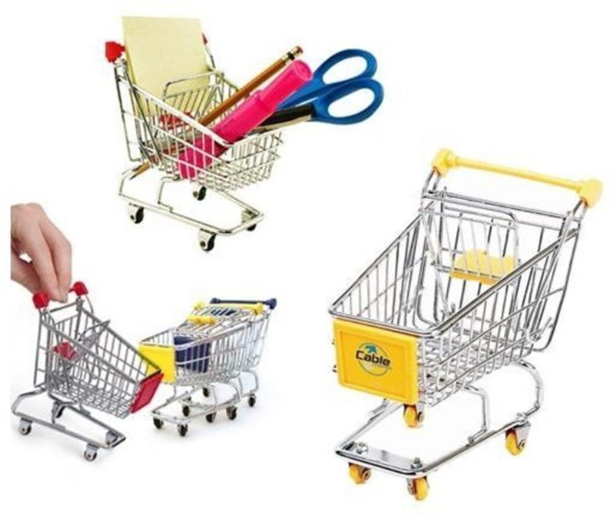 Alışveriş Arabası Tasarımlı Metal Kalemlik Küçük Boy