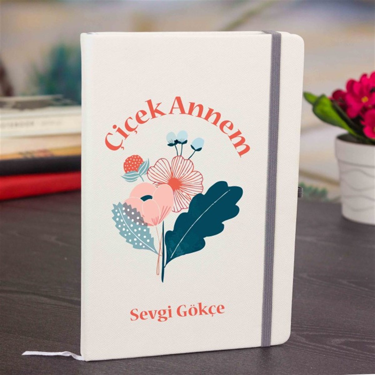 Anneler Günü Hediyesi İsme Özel Defter ve Kupa Bardak Seti - Çiçek Annem