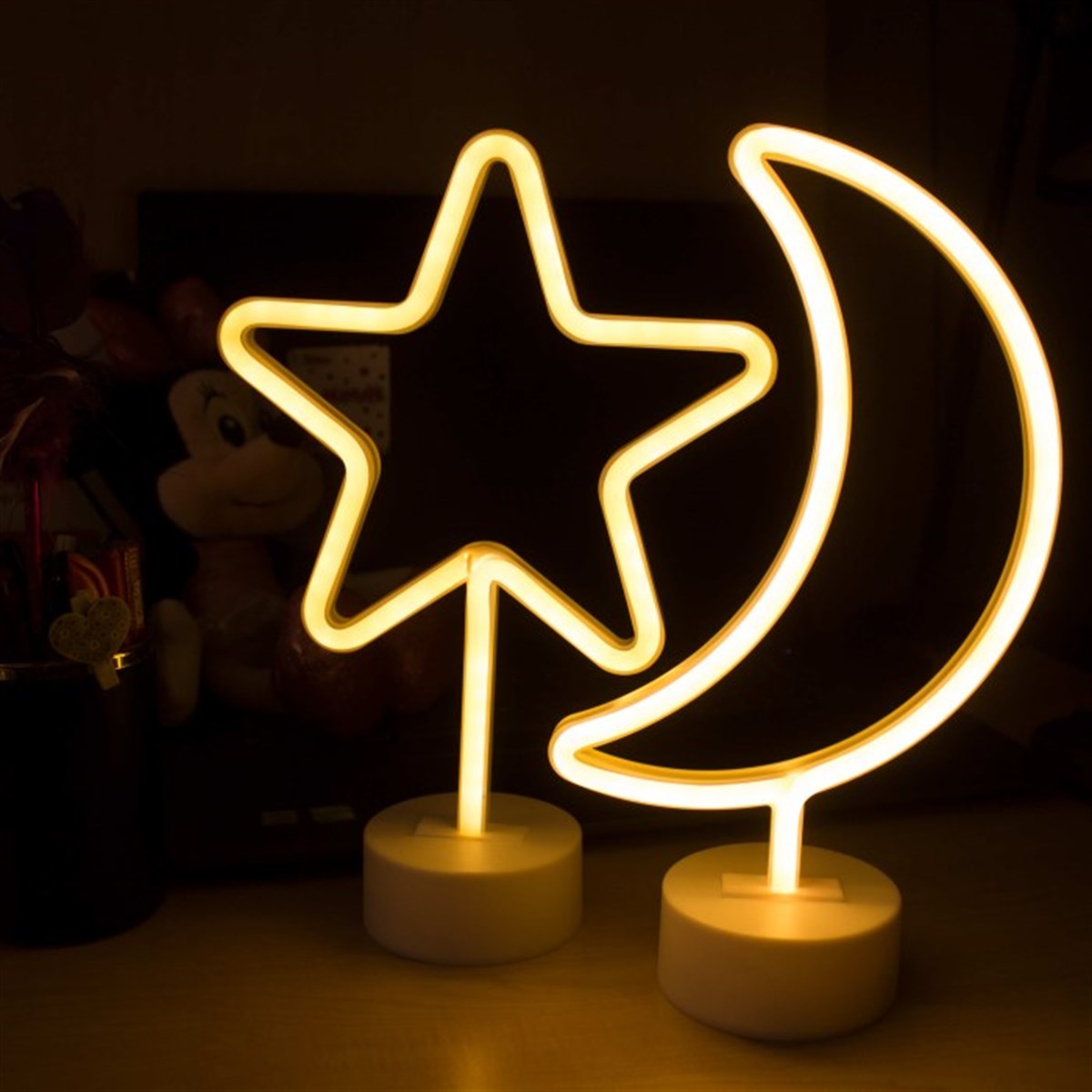 Ay Ve Yıldız Tasarımlı Neon Led Masa Ve Gece Lambası