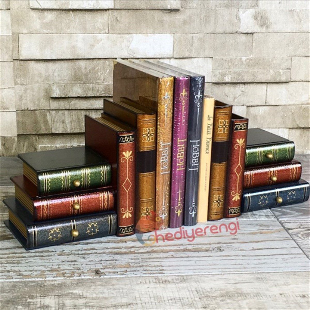Çekmeceli Kitaplar Çift Taraflı Ahşap Kitap Tutucu