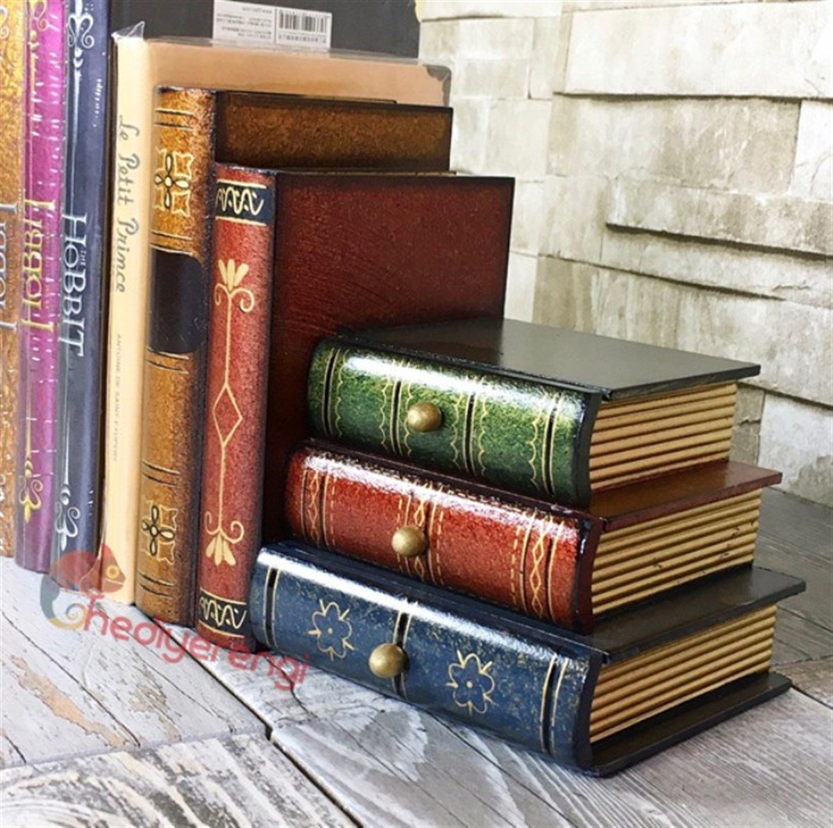 Çekmeceli Kitaplar Çift Taraflı Ahşap Kitap Tutucu