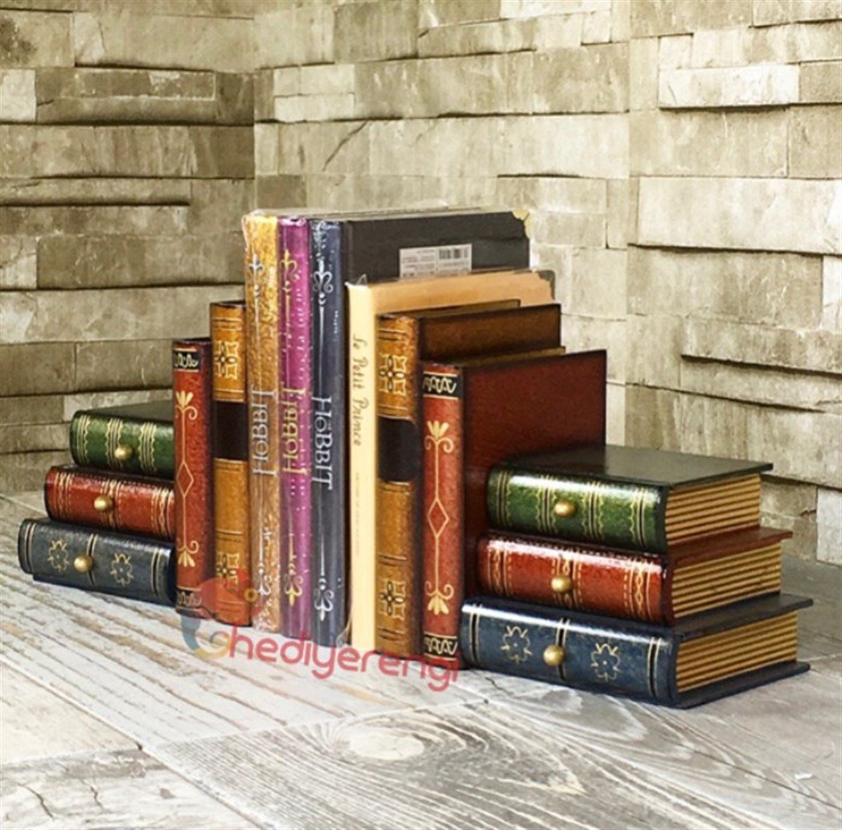 Çekmeceli Kitaplar Çift Taraflı Ahşap Kitap Tutucu