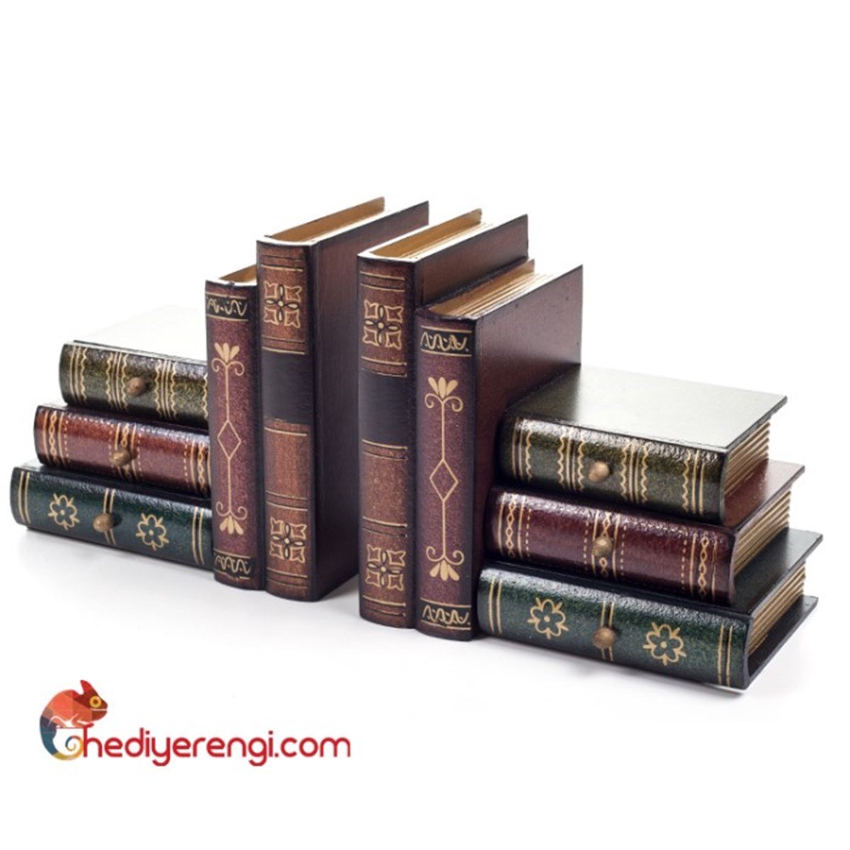Çekmeceli Kitaplar Çift Taraflı Ahşap Kitap Tutucu