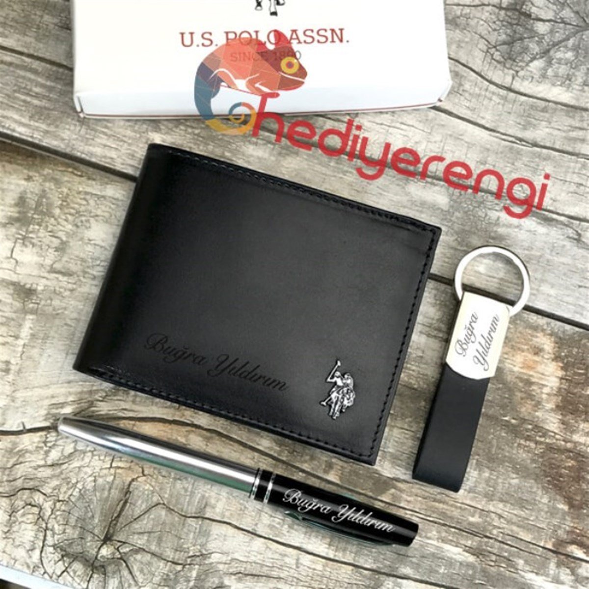Erkeğe Hediye U.S. Polo Assn. İsme Özel Deri Cüzdan Seti