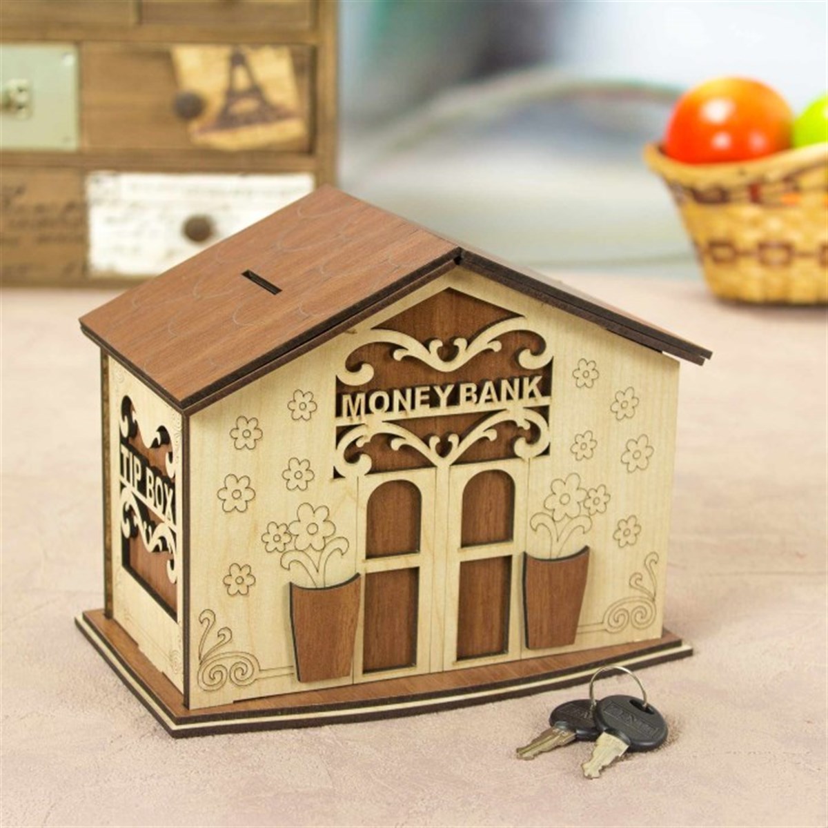 Ev Tasarımlı Ahşap Kumbara ( Tip Box )