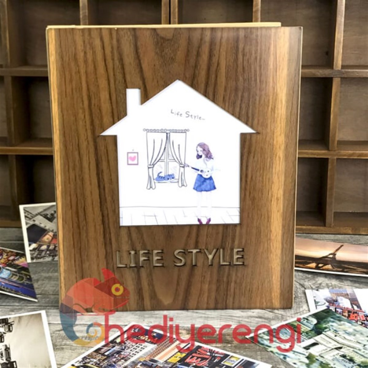 Ev Temalı Ahşap Kapaklı Kendin Yap Albüm Defter
