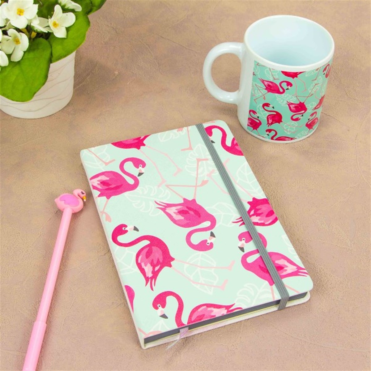 Flamingo Temalı Defter Kupa ve Kalem Seti