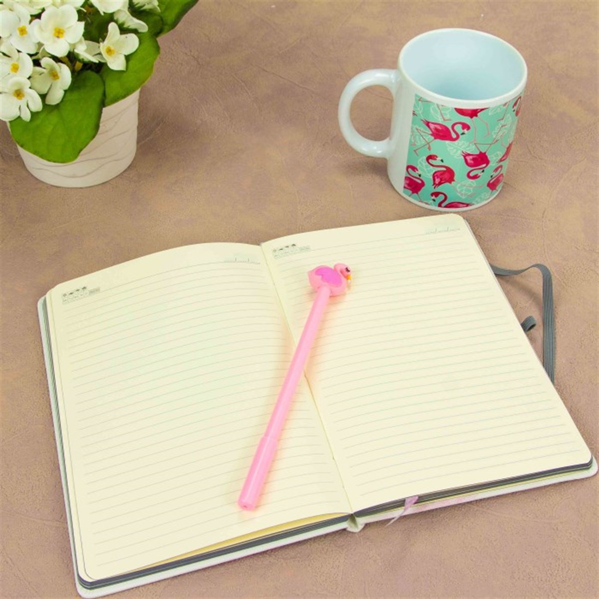 Flamingo Temalı Defter Kupa ve Kalem Seti
