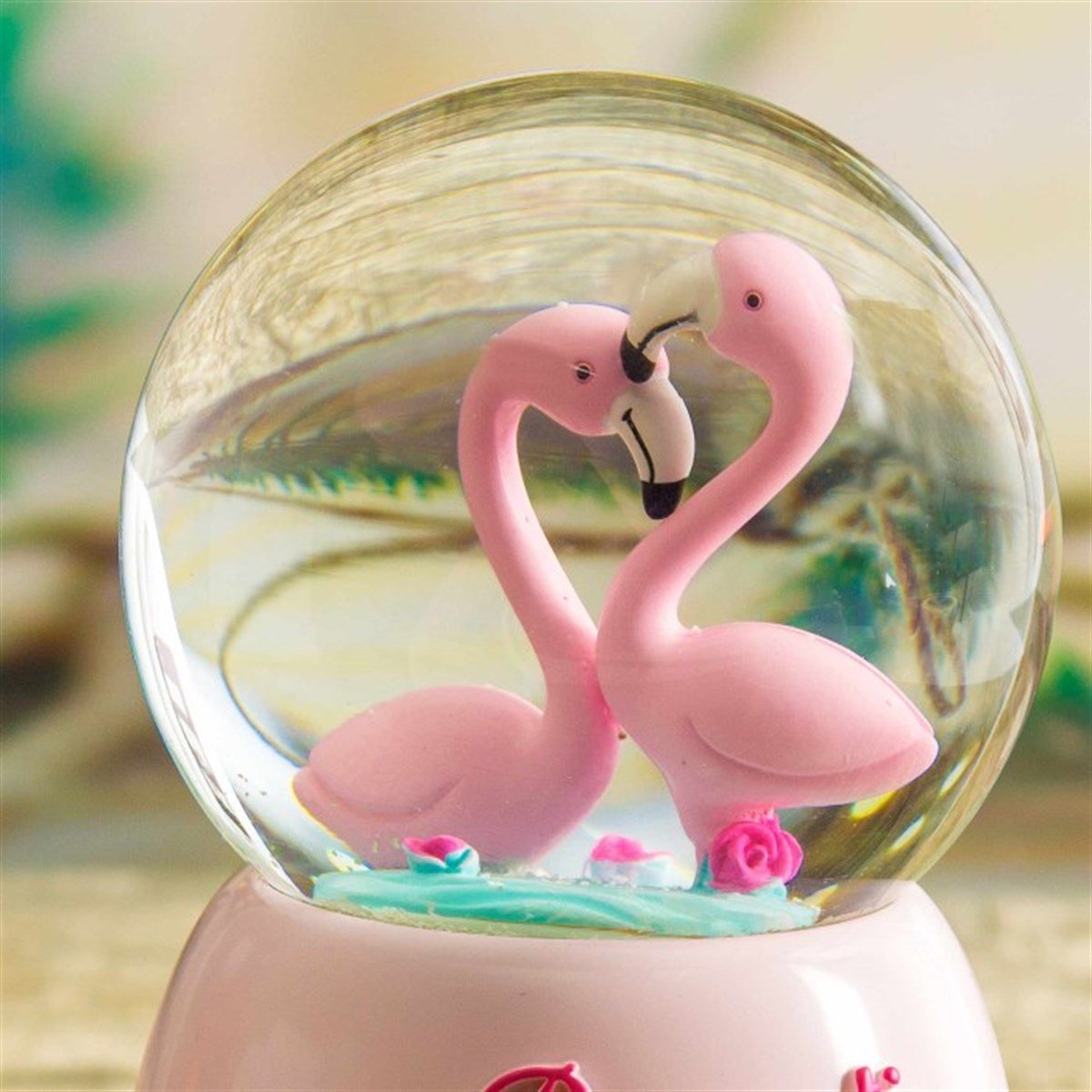 Flamingo Temalı Işıklı Kar Küresi ve Müzik Kutusu Büyük Boy