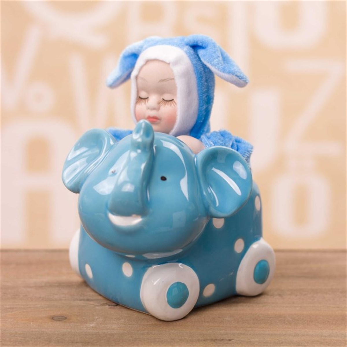 Gerçek Yüzlü Porselen Bebek Müzik Kutusu Mavi