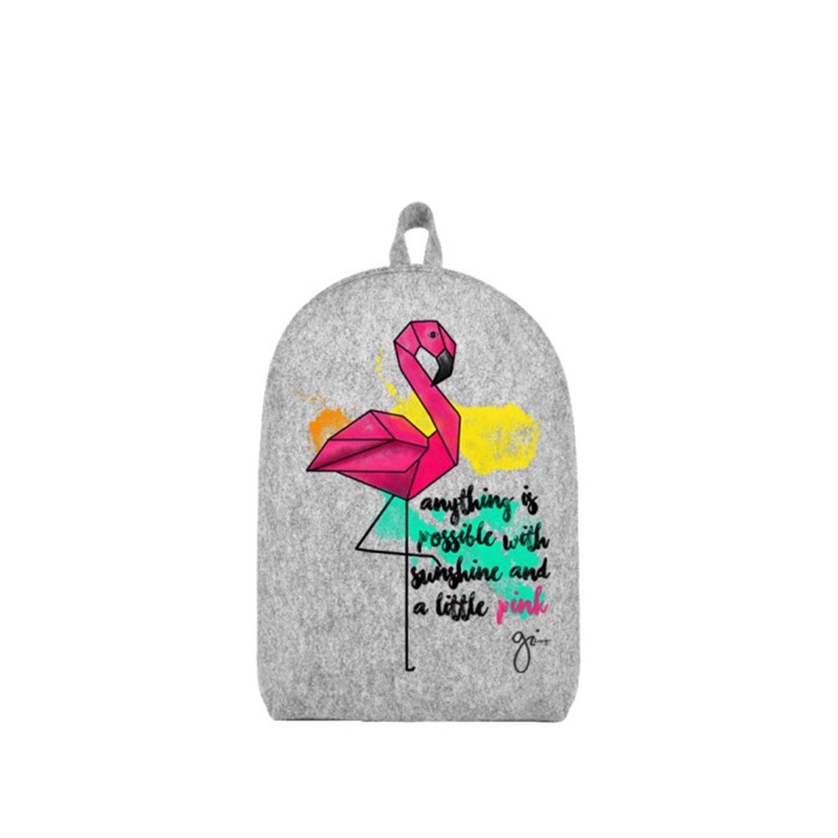 Gri Keçe Sırt Çantası Küçük Boy - Flamingo