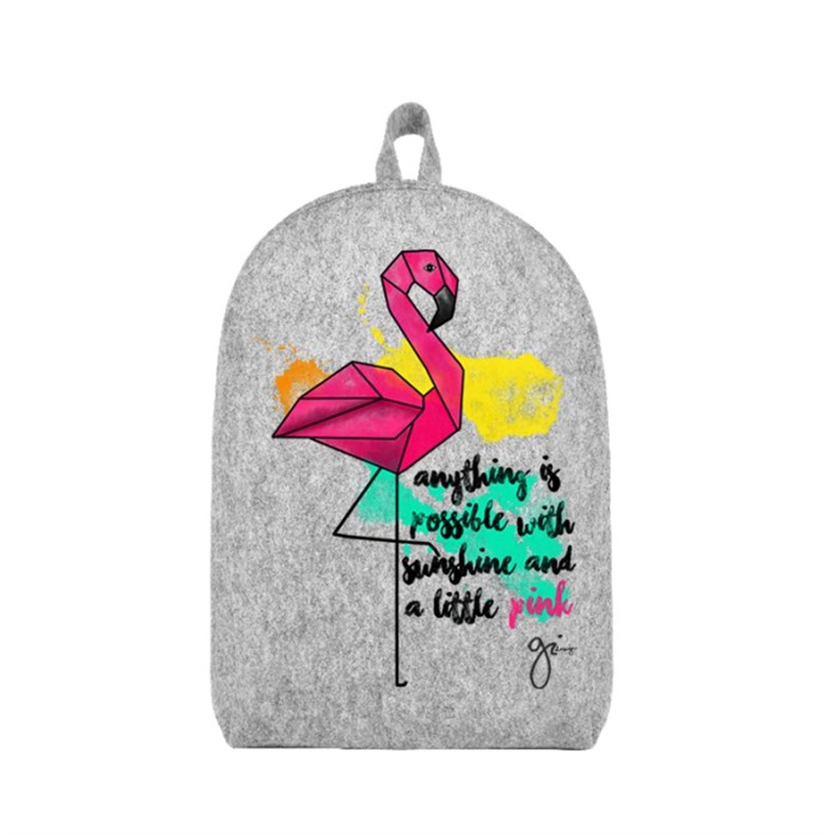 Gri Keçe Sırt Çantası Küçük Boy - Flamingo
