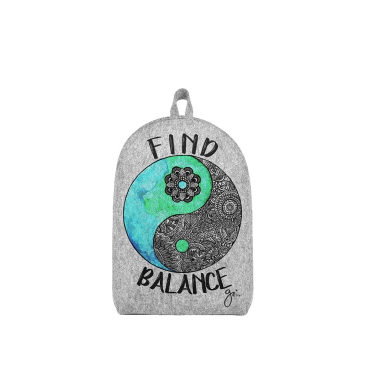 Gri Keçe Sırt Çantası Küçük Boy - Ying Yang