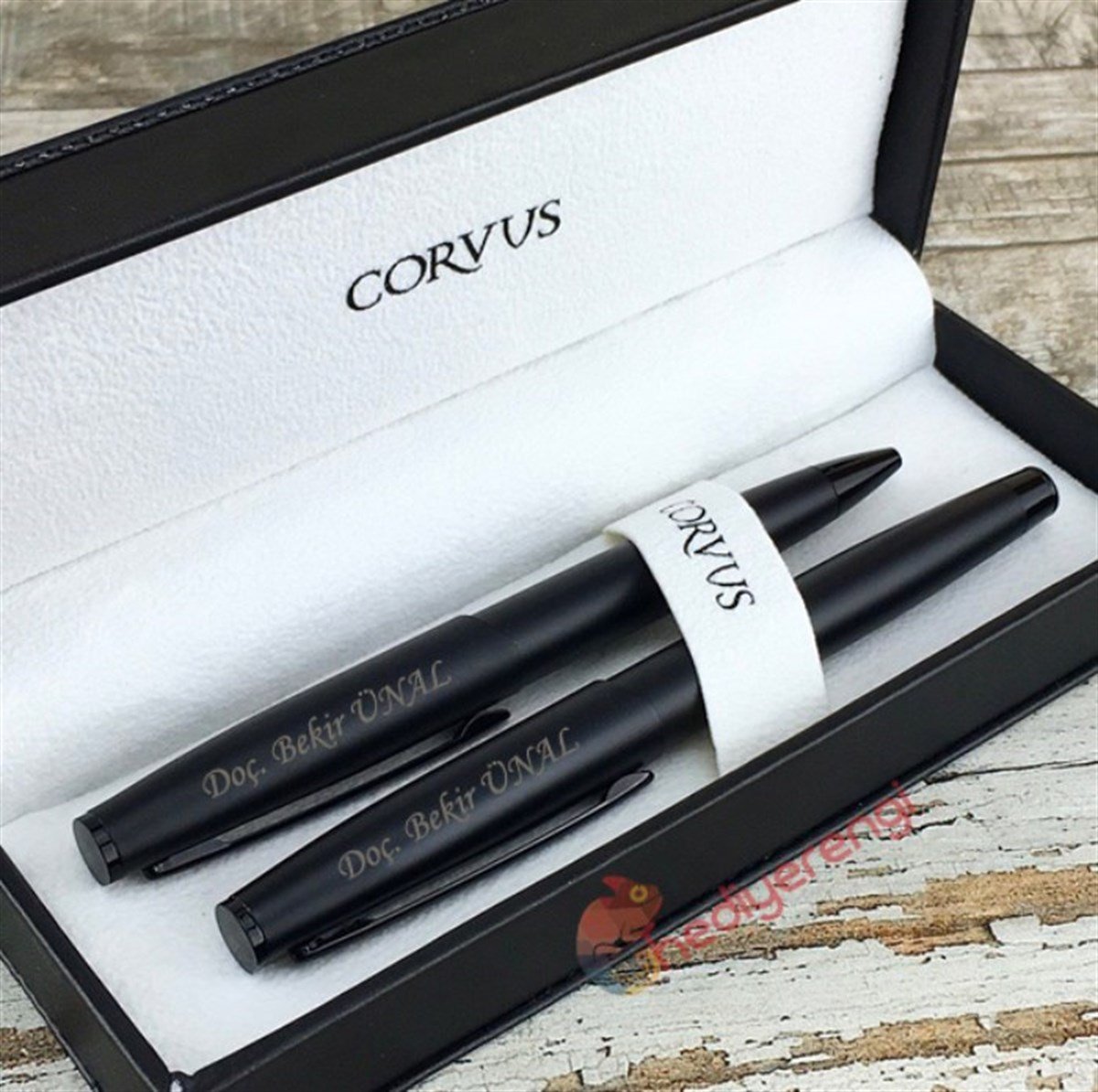 İsme Özel 2'li Corvus Roller ve Tükenmez Kalem Seti Mat Siyah CV79