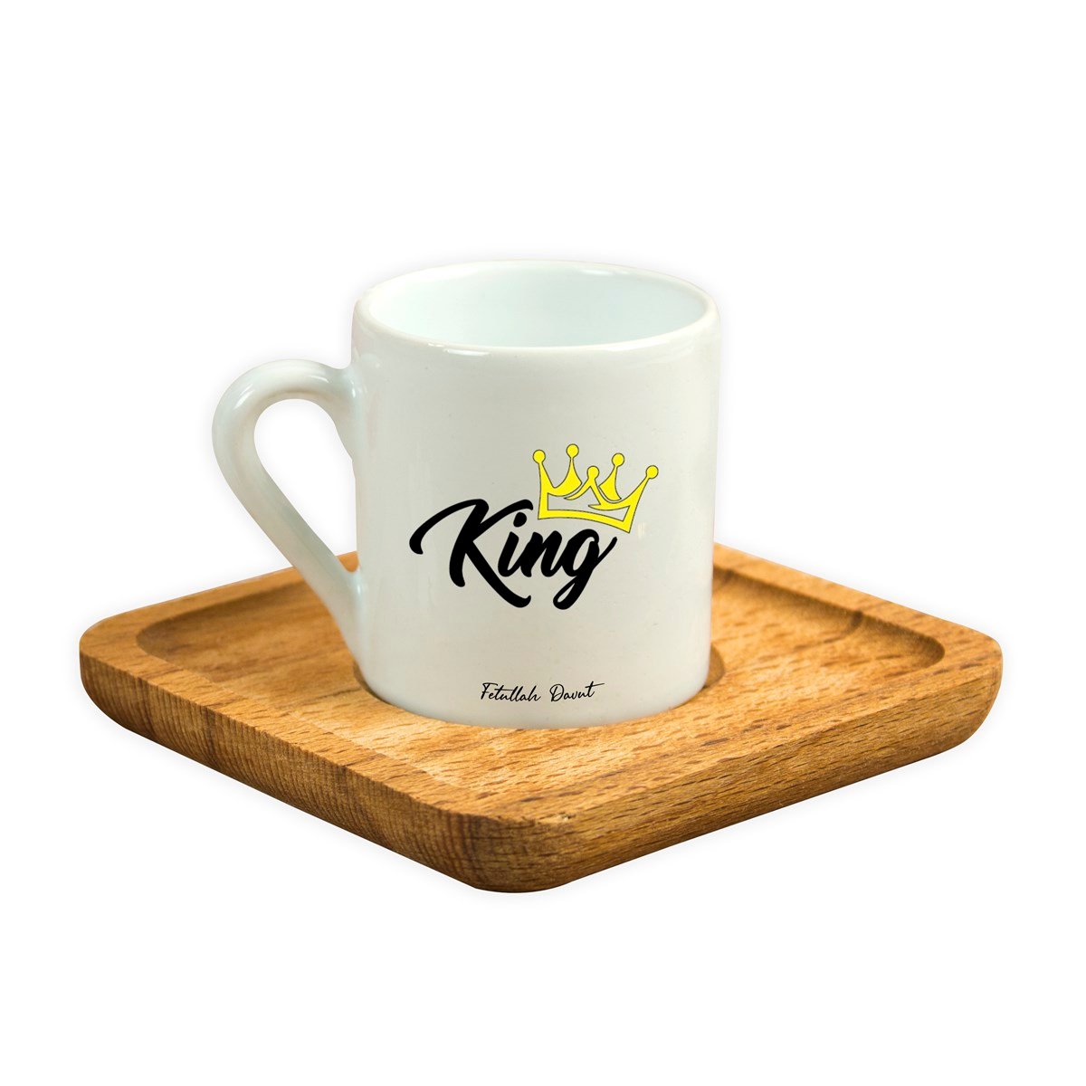 İsme Özel Ahşap Altlıklı King Temalı Fincan Seti